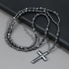 OEMOO Rosary Beads Catholic, 6mm Larvikite Beads Hematite Cross Pendant