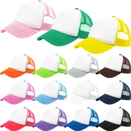 15 Pcs Unisex Sublimation Blank Mesh Trucker Hat DIY Adjustable Plain Polyester Baseball Caps Colored Summer Trucker Caps for Kids Embroidery Printing Outdoor Sports