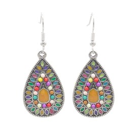 Bohemian Colored Teardrop Dangle Earrings for Women Vintage Boho Ball Bead Statement Drop Dangling Hook Stud Lightweight Jewelry