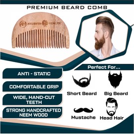 AYUSHYA HEALTH Beard Comb for Men | Compact Beard Grooming | Wooden Pocket Size Beard Comb (Pack of 1)