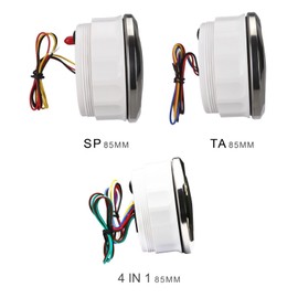 MOTOR METER RACING W PRO Series 3 Gauge Set 85mm 3-3/8" GPS Speedometer, Tachometer & 4 in 1 Multi-Function Volt, Fuel Level, Water Temperature & Oil Pressure Black Dial White LED for Car, Boat