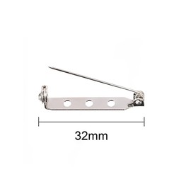 50Pcs Silver Tone Pin Long Back Clasp Bar Pins Brooches Badges Clasp Pin for Handicraft 32mm (3 Holes)