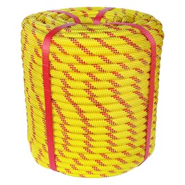 Climbing Rope 1/2 in x 150 Ft Yellow Bull Rope Polyester Braided Arborist Rope 1/2 inch 48 Strands 150ft for Tree Pulling,Nautical Rigging Rope Swing