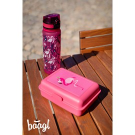 Baagl Children's Water Bottle, Leakproof, 500 ml, School and Sports Bottle for Girls, Tritan (Flamingo)