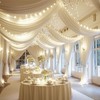 Ivory Ceiling Drapes with Lights String for Weddings, 6 Panels