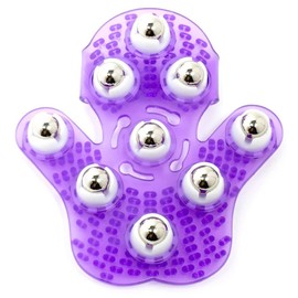 Roysmart Palm Shaped Massage Glove Body Massager with 9 360 Degree Roller Metal Roller Ball Stress Relief Massager (Purple)