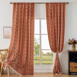 TIVNICO Vintage Bohemian Pattern Curtains 96 Inch 2 Panels,Beige and Terracotta Floral Print Boho Drapes Ceiling to Floor Length Hippie Window Panel autuman Curtains for Living Room,Burnt Orange