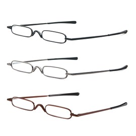 MMOWW Ultra Small Reading Glasses For Men Women Slim Pocket Readers with Pen Clip Metal Case Spring Hinge 3 Pairs (Black+Grey+Brown,+1.0)