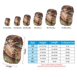 PATIKIL 45-55L Waterproof Rucksack Cover, Non-Slip Backpack Rain Cover for Travel, Hiking, Camping, Climbing, L, Leaf Camo