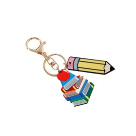 COLORFUL BLING Wooden Rainbow Tassel Keychain Rainbow Inspirational Gifts Teacher Keyring for Teacher's Day Gift-Book&Apple