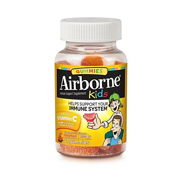 Airborne Kids Assorted Fruit Flavored Gummies, 21 Count - 667mg of Vitamin C and Minerals & Herbs Immune Support (Pack of 6)