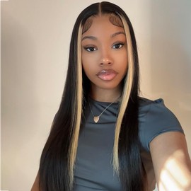 ISEE Block Wig Glueless Wigs Human Hair Pre Plucked Pre Cut With Optional Replaceable Tops Zip Wigs Human Hair 7X5 Streaks Highlight Glueless Wigs For Black Women 180% Density 20 Inch