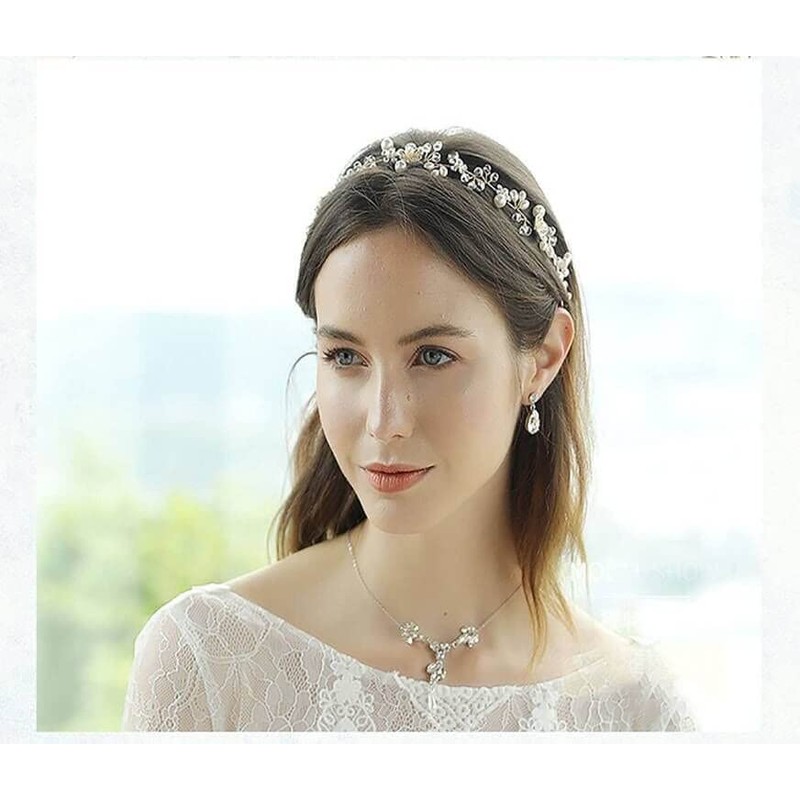 Uongeod Brautschmuck mit Kristallperlen, Bohemian-Stil, Kopfschmuck mit Blättern, Ranken, Blume,