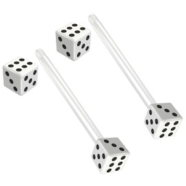 Evonix 2pc 16mm 1.6mm Flexible Tongue Bar Rings Bioflex 19mm 3/4 Bioplast Barbell Ring White Acrylic Dice