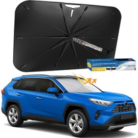 Motomate Windshield Sun Shade Umbrella- 【5 Layers UV Block Coating】 Foldable Car Umbrella Sunshade Cover UV Block Car Front Window,Block Heat and Sun, Car Sun Shade, with a Pouch