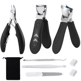 Guegine Wide Jaw Opening Anti-Splash Slanted Nail Set,Slanted Nail Clippers for Seniors Thick Toenails,Toe Nail Clippers for Thick Nails with Manicure Tools for Men Women Elderly