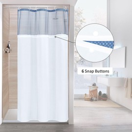 MitoVilla Blue Small Stall Shower Curtain 36 x 72, Narrow Half Size Waffle Weave Fabric Shower Curtain Set with Water-Repellent Snap-in Liner for Modern Neutral Hotel Bathroom Decor, Moonlight Blue