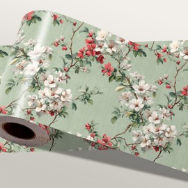 IOHEFY Vintage Green Floral Wallpaper Border 196x4 Inch Peel and Stick Wall Border Removable Vinyl Wall Trim Rose and Leaf Pattern for Kitchen Bathroom Bedroom Living Room Mirror Cabinet