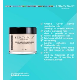 Legacy Nails Professional Cover ALMOND Acrylic Powder, 2 ounces - Ideal For French Nail Art, Full Coverage, Blending, Healthy Look Nail Extensions
