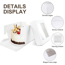 Sukaswi 5 Pack Cake boxes with Cake boards,Disposable Cake Carrier,Dessert Transport Container with Lids and window,White Bakery Boxes for Cookies Pies Cupcakes Pastry (10x10x8in)