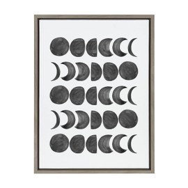Kate and Laurel Sylvie 901 Moon Phases Black on White Framed Canvas Wall Art by Teju Reval of SnazzyHues; 18x24 Gray; Modern Cosmic Art for Wall