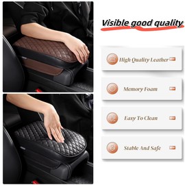 Raksonic Car Center Console Cover Car Armrest Pad Leather Car Armrest Cover, Diamond Pattern Memory Foam Soft and Breathable Universal Armrest Pad Suitable for Most Cars brown