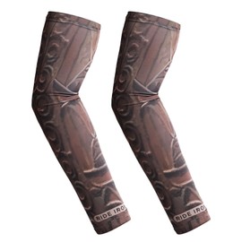 RIDEIRON Arm Sleeves for Men & Women, UPF50+ UV Sun Protection, Cooling Sports Compression Arm Sleeve for Basketball, Volleyball, Football, Cycling, Gardening - Tattoo Cover Up (Dark Brown S)