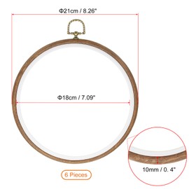 PATIKIL 7inch Embroidery Hoop, 6pcs Cross Stitch Hoop Rubber Imitated Wood Circle Frame Ring for Embroidery Art Craft Sewing Ornaments Hanging Decoration