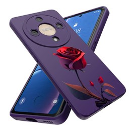 Threehao Funda para Honor Magic6 Lite y Honor X9B Case Uso Rudo, Ultra Delgado Flexible Silicona Púrpura Carcasa con Aesthetic Dibujos Flores, Antigolpes Anti-arañazos Protectora