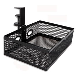 WOPPLXY Mesh Desk Organizer and Clamp-on Swivel Pencil Drawer, Rotary Under Desk Drawer Extra Sturdy C-Clamp Mount System and Easy to Instal, 360°Rotatable Under Desk Storage Drawers (Black)