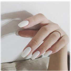 Allereya Coffin Long Press On Nails White Matt Fake Nails Square Clip On Nails Full Cover Acrylic Nails Tip for Women and Girls 24 Pieces (White)