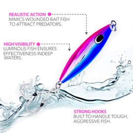 250g NM Slow Fall Jig - Blue Pink, 3 Pieces, Saltwater Jigging Lures, Slow Pitch Jig for Tuna Fishing, Deep Sea & Offshore Jigs