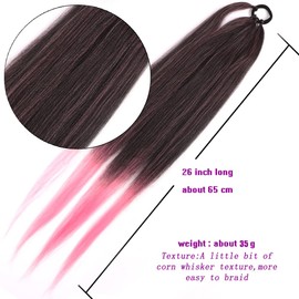 Ponytail Extensions 2 PCS Synthetic With Hair Tie Wrap Around Hair Braid Extensions Chignon Tail Rubber Band Hair Ring 26 Inch Ombre Braid DIY Black Ombre Pink