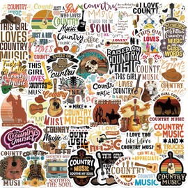50Pcs Country Music Stickers Waterproof Vinyl Decals for Water Bottles Laptop Luggage Cup Computer Mobile Phone Skateboard Guitar (Country Music)