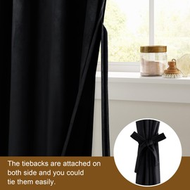 DWCN Black Blackout Velvet Curtains 96 inches - Elegant Refresh Tieable Heavy Duty Thermal Insulated Energy Efficiency Grommet Window Panels for Bedroom/Living Room Backdrop Decor, W52 x L96, 2 PCs