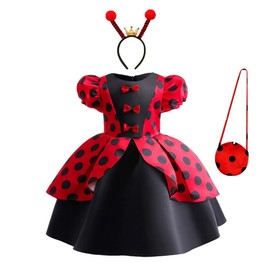 Lito Angels Ladybug Fancy Dress Up Costume Birthday Party Outfits Ball Gown with Headband and Bag for Little Kids Girls Age 6-7 Years (Tag Number 130)