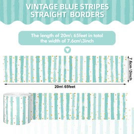 Zonon Classroom Bulletin Board Border 65 Feet Polka Dot Stripes Straight Rolled Trim Colorful Classroom Borders for Bulletin Board Decorations School Home (Blue Stripes)