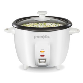 Proctor Silex Rice Cooker & Food Steamer, 10 Cups Cooked (5 Cups Uncooked), Includes Steam and Rinsing Basket, White (37533G)