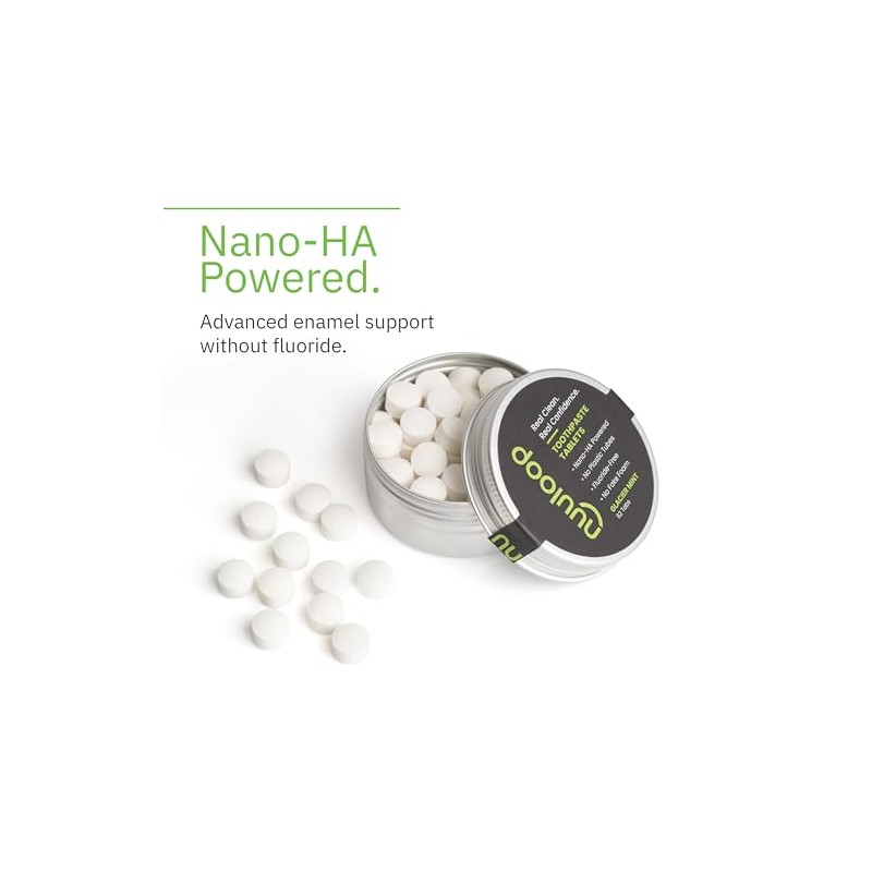 Toothpaste Tablets with Nano Hydroxyapatite, Fluoride-Free, Plastic-Free, Travel-Ready, Glacier Mint,