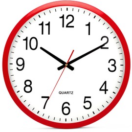 Bernhard Products Red Wall Clock Silent Non Ticking - XL 18 Inch Quality Quartz Battery Operated Round Easy to Read Home/Office/Classroom/School Clock