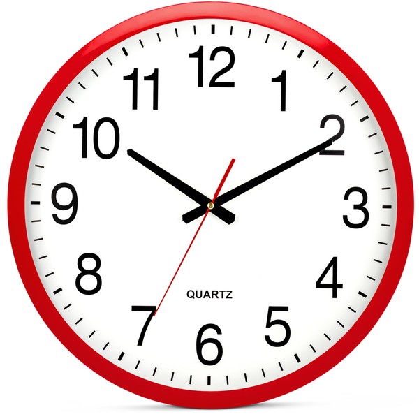 Bernhard Products Red Wall Clock Silent Non Ticking - XL
