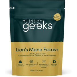 Lions Mane Supplement 4000mg with Vitamin B1 & Black Pepper, 180 Vegan Tablets - Lion's Mane Mushroom 15:1 Extract (Not Lions Mane Powder or Capsules), UK Made for Mental Performance & Nervous System