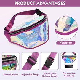 ZUHEHI Clear Fanny Pack, Waterproof Waist Bag with Adjustable Straps, Holographic Clear Bags, Perfect for Running, Travel, Hiking, etc.