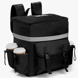Acshio Food Delivery Backpack, Insulated Reusable Pizza Delivery Bag with 4 Cup Holder, Waterproof Thermal Catering Bags Reflective Strip for Delivery Bike, Hot Cold Food, Camping