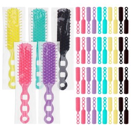 Hair Brushes in Bulk Individually Wrapped for Homeless,Plastic Hair Brush for Curly Wavy Hair,Detangling Hair Brush for Shelter Hotel Nursing Charity (yellow green purple pink black) (pack of 50)