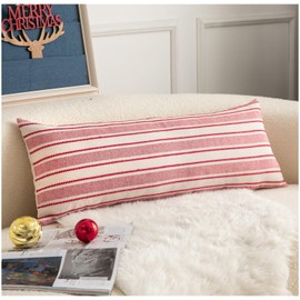 Cethom Christmas Lumbar Pillow Covers, Boho Textured Long Accent Pillow Case, Red Pillow Covers 14 x 36 Inch Christmas Decorative, Chair Sofa Bedroom Living Room Home Decor Cushion Case, Pack of 1