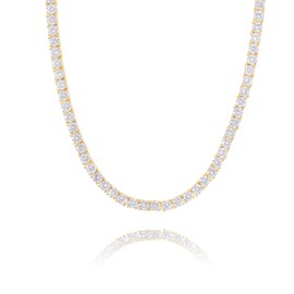 Lulu Mel Tennis Necklace for Women Men, 3.0/4.0/5.0mm Gold Plated Classic silver Tennis Chain Choker Necklace 16-24 Inches, Iced Out 5A Cubic Zirconia Stones Diamond Chain Lady Fashion Dainty Jewelry (16 Inch, 3mm, Gold)