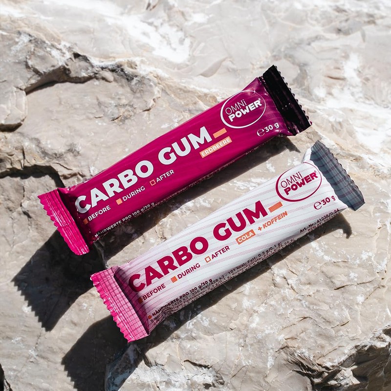 OMNi POWER Carbo Gum Erdbeere | Riegel statt Gel |