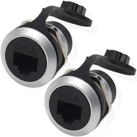Xiatiaosann RJ45 Panel Mounting Coupler, RJ45 CAT6 Shielded Ethernet LAN Female to Female Bulkhead Connector with Waterproof Cover (Pack of 2)