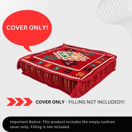 SPIRIT HOME INTERIORS 50 x 50 x 10 cm Handmade Kilim Cushion Cover - Moroccan Bohemian Square Pillow Cover for Meditation, Yoga, Floor Seating, Bench Cushion, Window Seat Decor (Belkis)